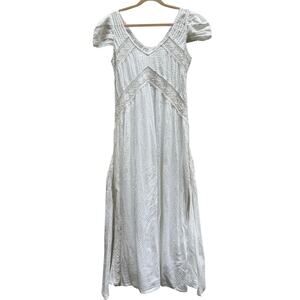 LoveShackFancy V-Neck Off White Dress Full Skirt Swiss Dot Crochet Lace Women 10